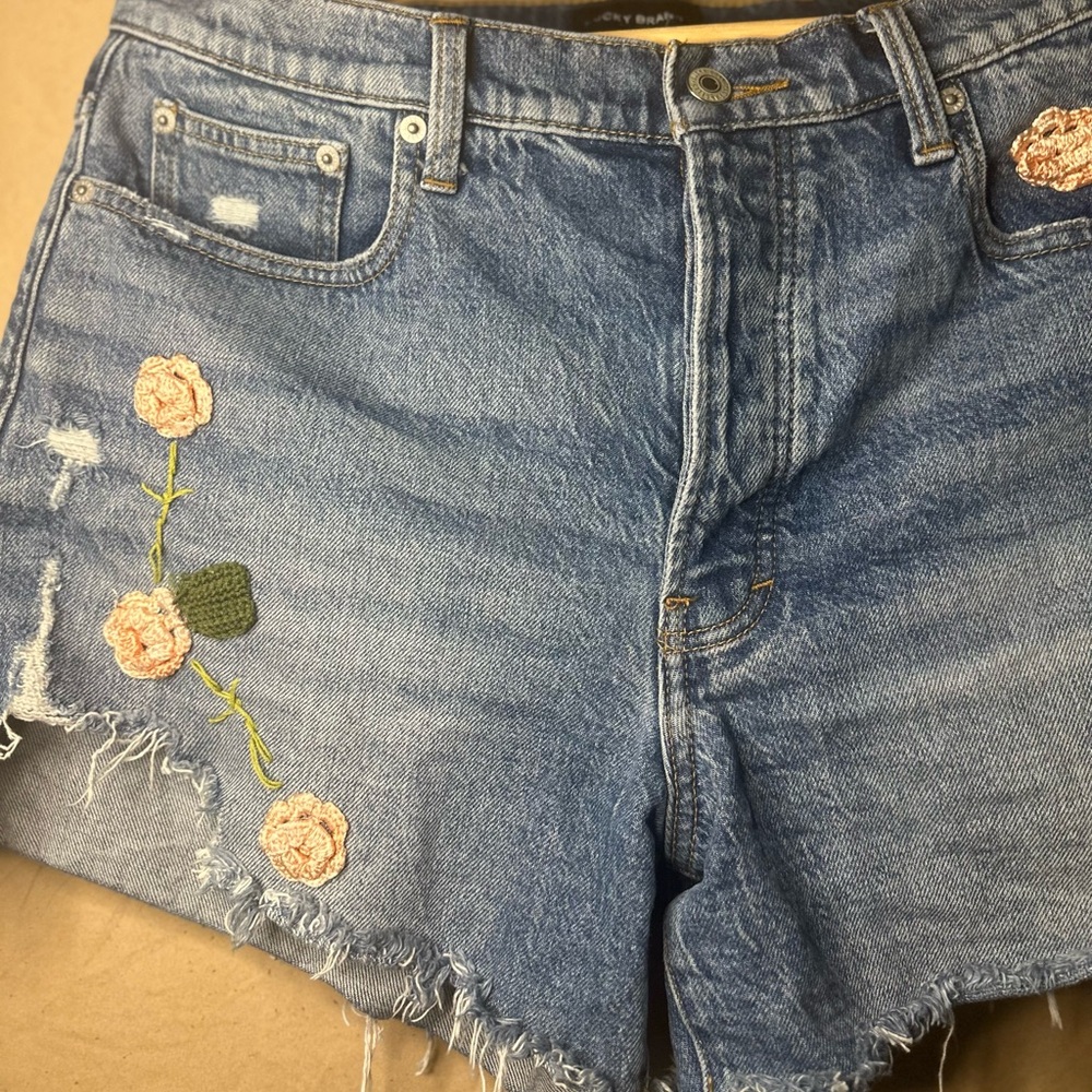 Lucky Brand Blue Jean Shorts with Floral Embroidery